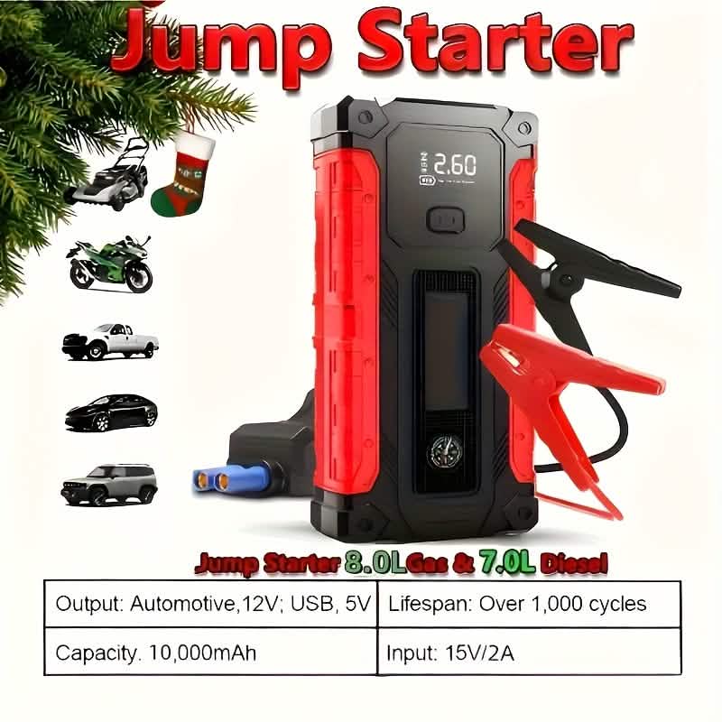 Portable 12V Jump Starter & Air Pump – Emergency Power for Your Car, Home & Family