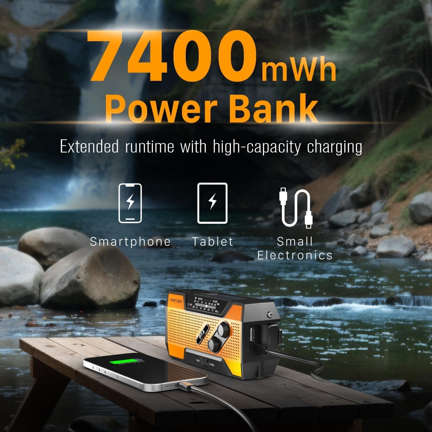 FosPower Emergency Weather Radio – Hand Crank, Solar & Battery Powered | NOAA, AM/FM, Flashlight, SOS Alarm & Phone Charger for Family Road Trips & Disaster Preparedness
