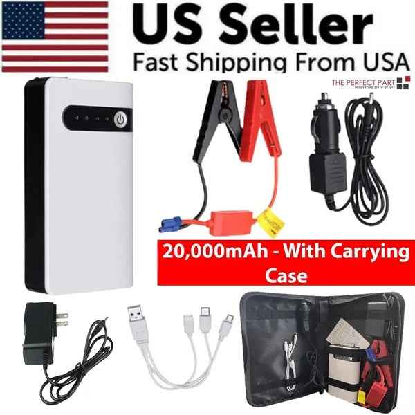 20000mAh Car Jump Starter & Power Bank – LED Flashlight with 3 Modes | Roadside Emergency Starter for Cars, Trucks & Family Vehicles