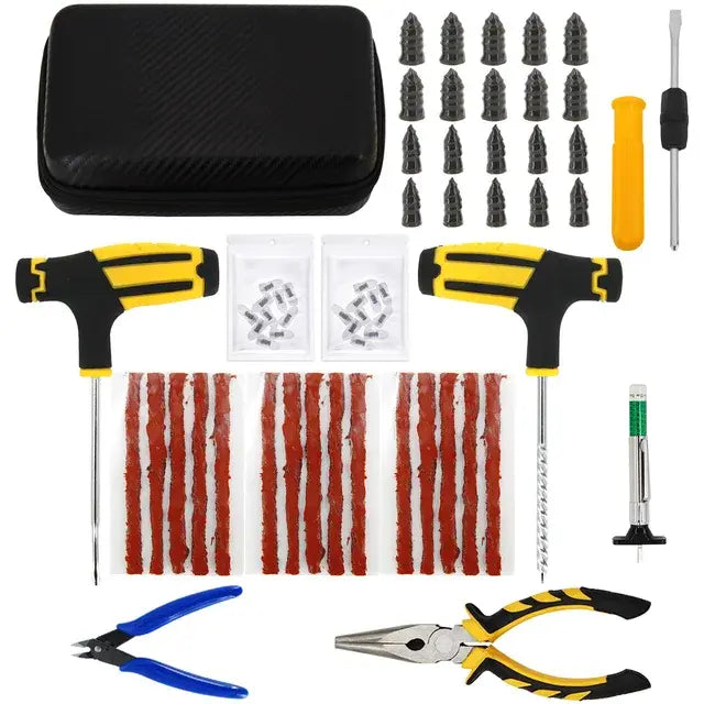 Car & Bicycle Tire Repair Tool Kit – 5-Piece Set with Needle-Nose Pliers, Vacuum Film & Portable Case | Roadside Emergency Puncture Repair
