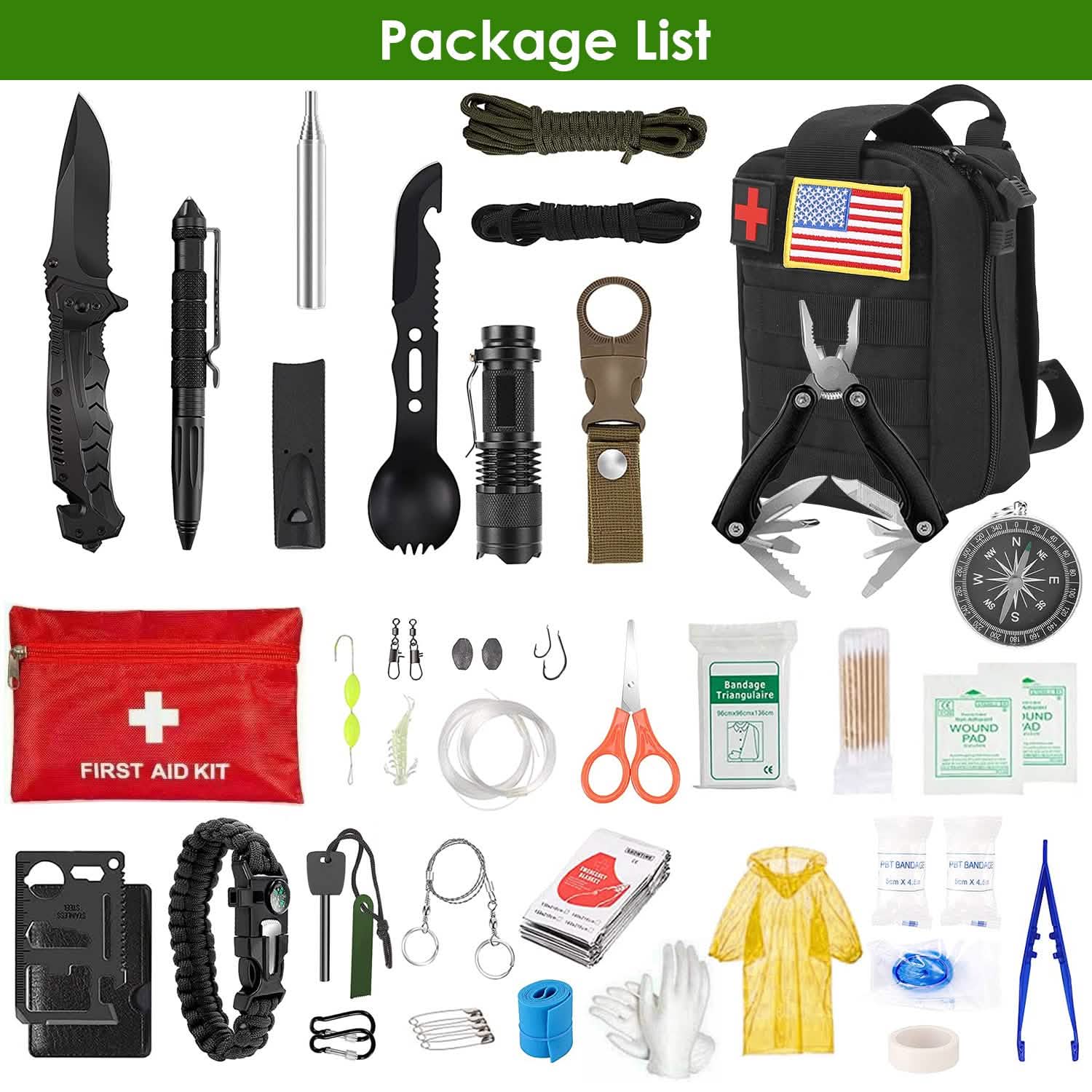 47-Piece Family Emergency Survival Kit – Road Safety & EDC Gear with Carry Pouch