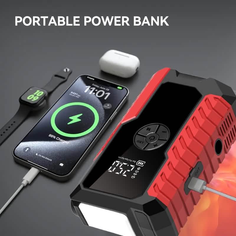 Portable 12V Jump Starter & Air Pump – Emergency Power for Your Car, Home & Family