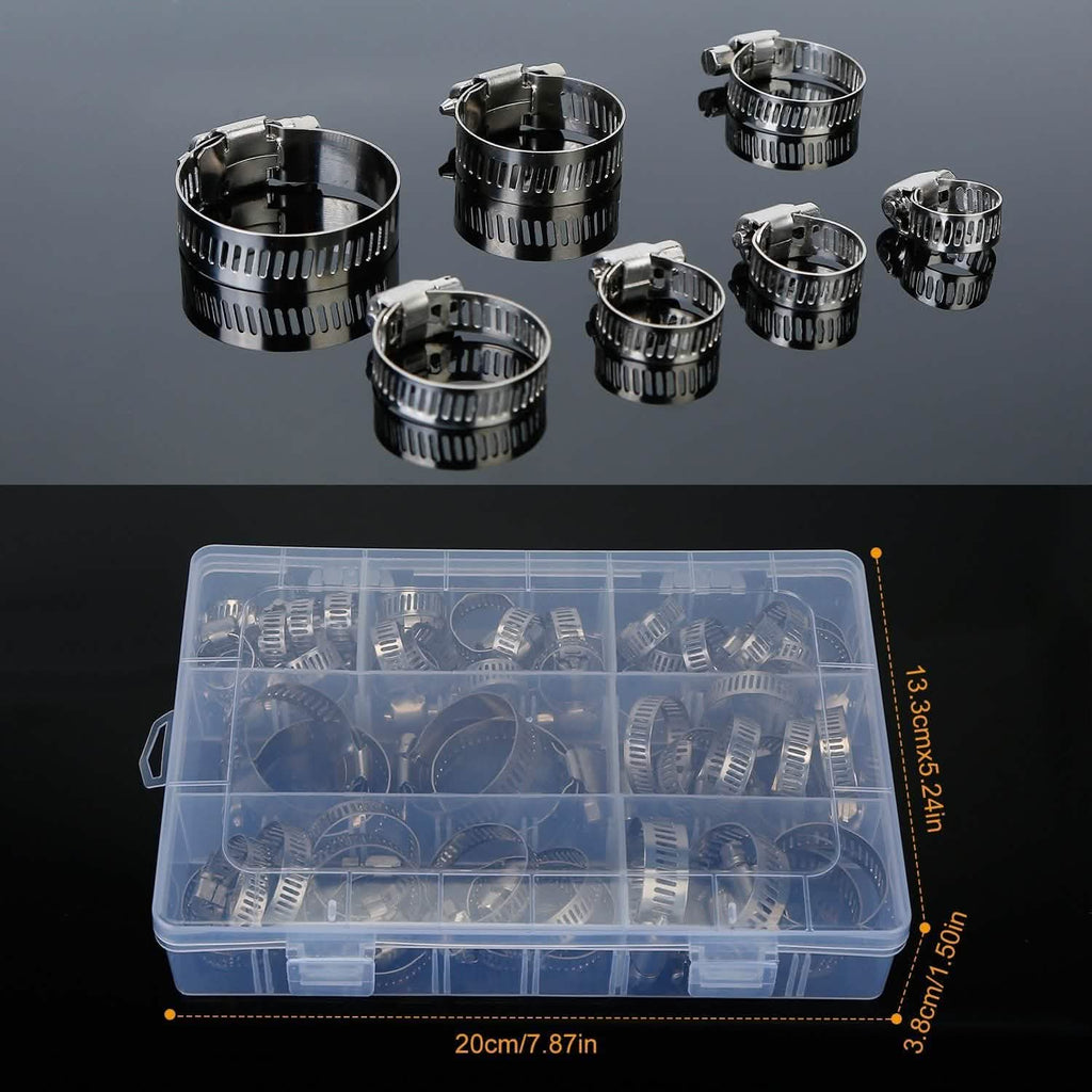 60-Piece Stainless Steel Hose Clamp Set – Adjustable Worm Gear Clamps for Car, RV & Home Repairs