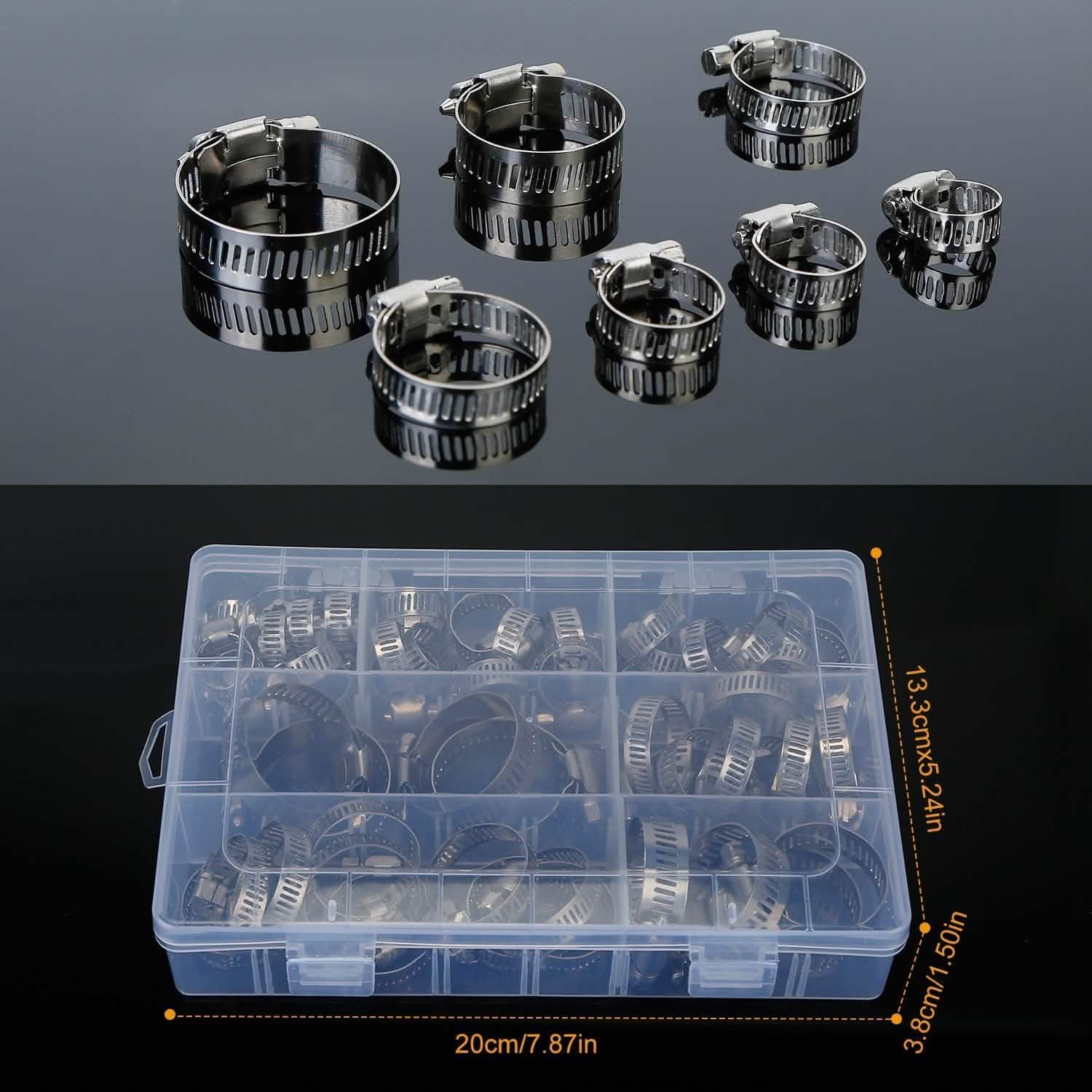 60-Piece Stainless Steel Hose Clamp Set – Adjustable Worm Gear Clamps for Car, RV & Home Repairs