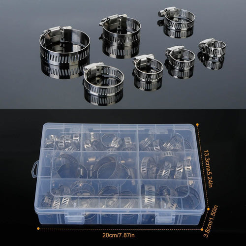 60-Piece Stainless Steel Hose Clamp Set – Adjustable Worm Gear Clamps for Car, RV & Home Repairs