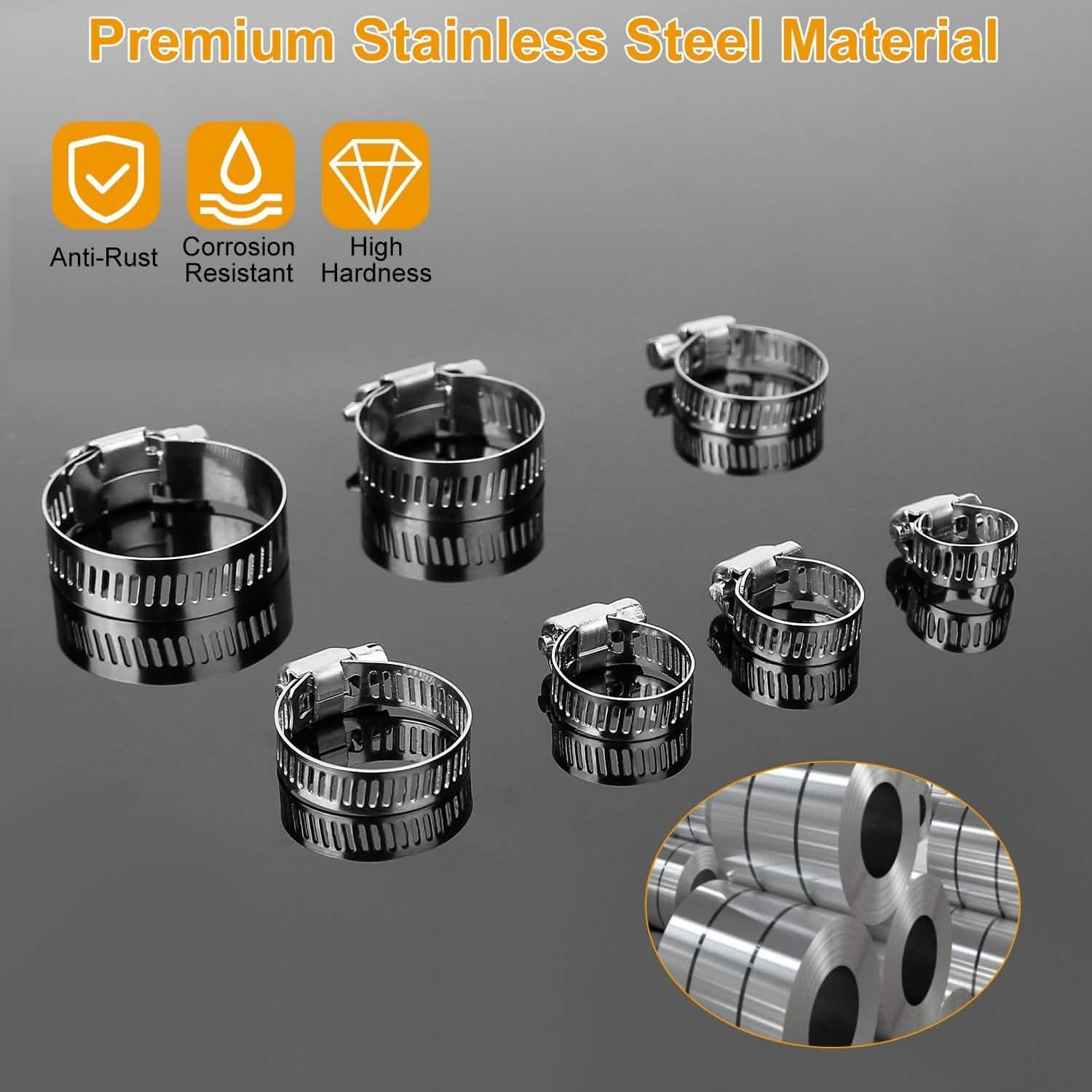 60-Piece Stainless Steel Hose Clamp Set – Adjustable Worm Gear Clamps for Car, RV & Home Repairs