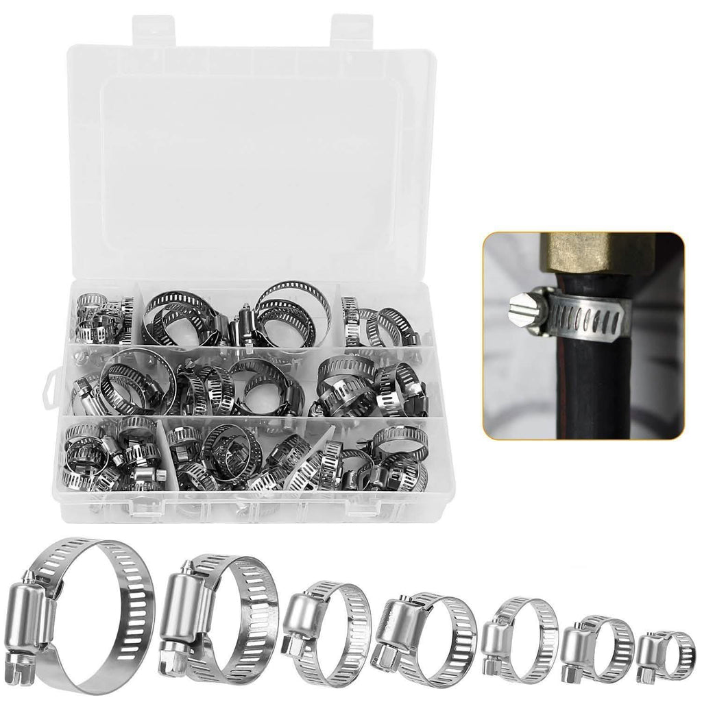 60-Piece Stainless Steel Hose Clamp Set – Adjustable Worm Gear Clamps for Car, RV & Home Repairs