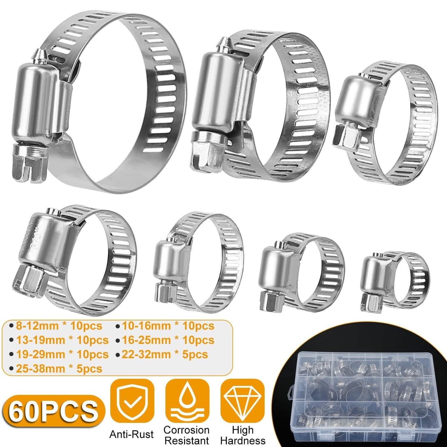 60-Piece Stainless Steel Hose Clamp Set – Adjustable Worm Gear Clamps for Car, RV & Home Repairs