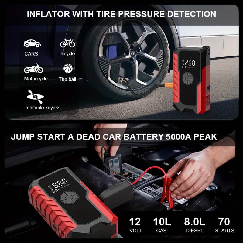 Portable 12V Jump Starter & Air Pump – Emergency Power for Your Car, Home & Family