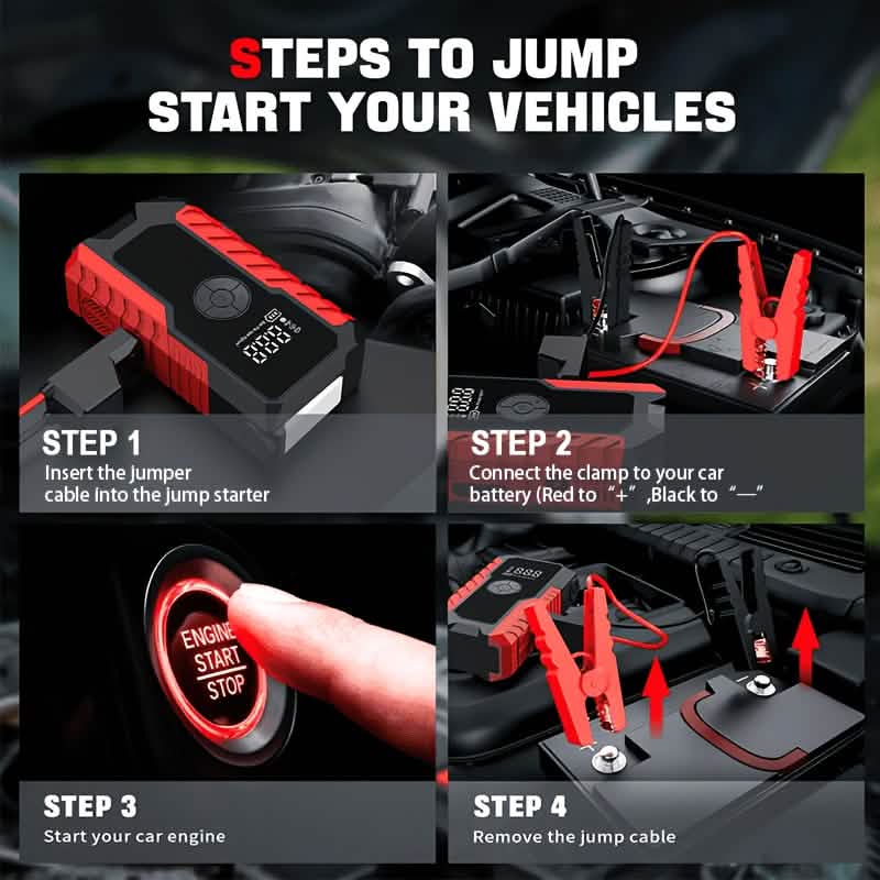 Portable 12V Jump Starter & Air Pump – Emergency Power for Your Car, Home & Family