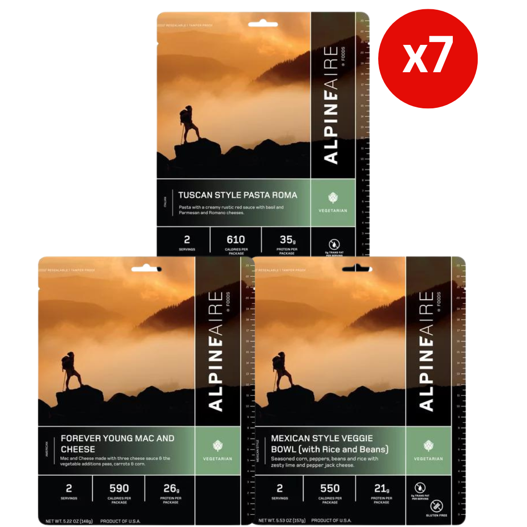 AlpineAire 7-Day Emergency Food Bundle – 21 Pouches, 42 Servings | Family Disaster Preparedness Meal Kit