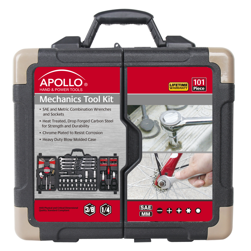 Apollo Tools 101-Piece Mechanic Tool Set – Roadside & Home Repair Kit for Car, Boat, RV & Family