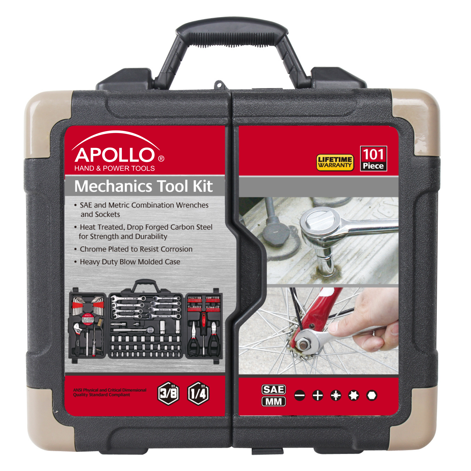 Apollo Tools 101-Piece Mechanic Tool Set – Roadside & Home Repair Kit for Car, Boat, RV & Family