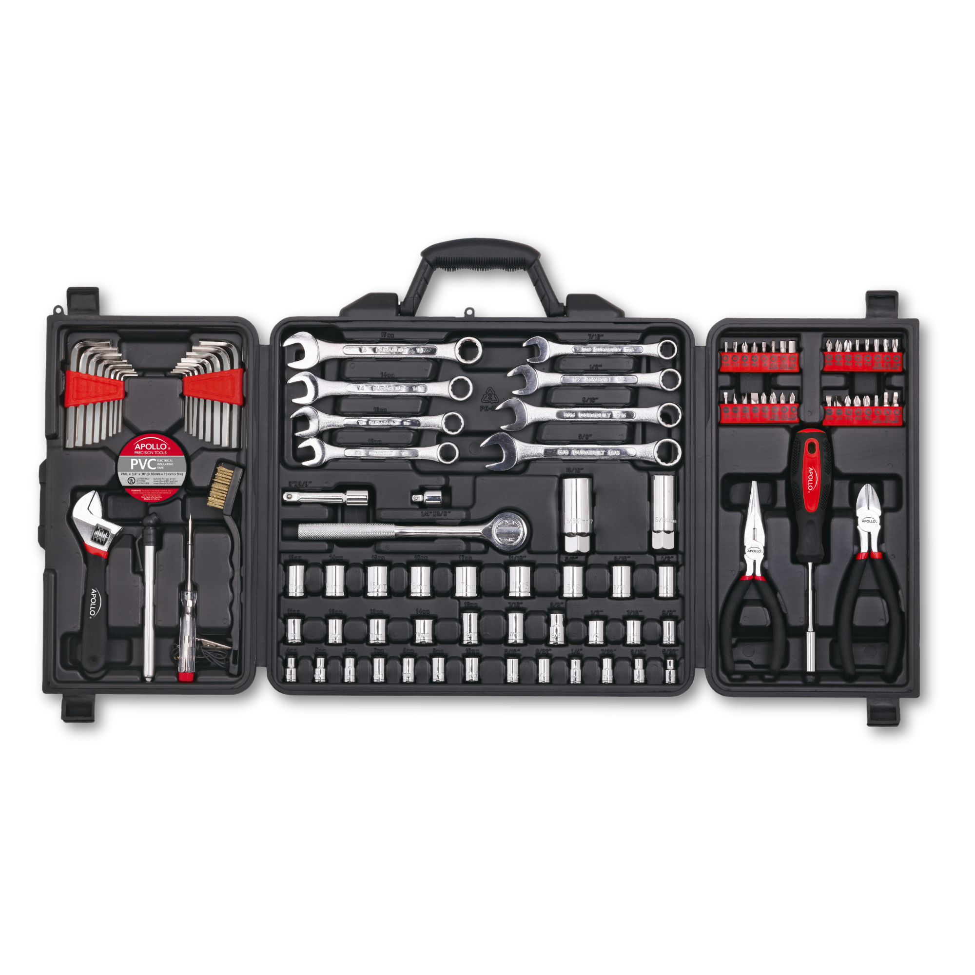 Apollo Tools 101-Piece Mechanic Tool Set – Roadside & Home Repair Kit for Car, Boat, RV & Family