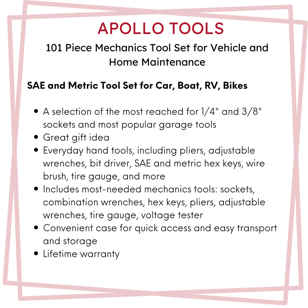 Apollo Tools 101-Piece Mechanic Tool Set – Roadside & Home Repair Kit for Car, Boat, RV & Family