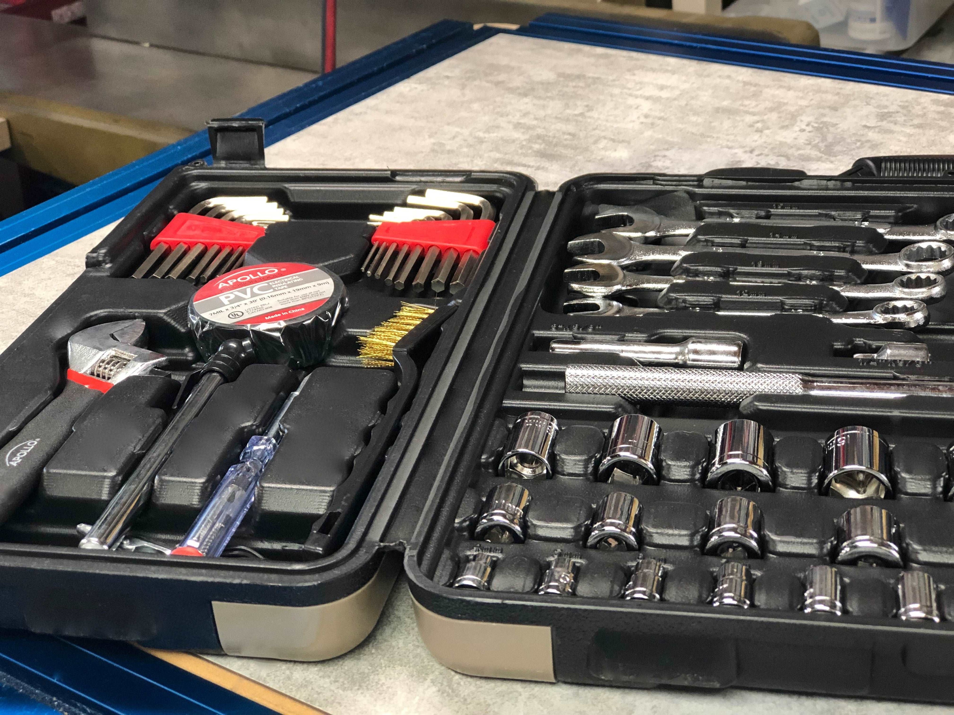 Apollo Tools 101-Piece Mechanic Tool Set – Roadside & Home Repair Kit for Car, Boat, RV & Family