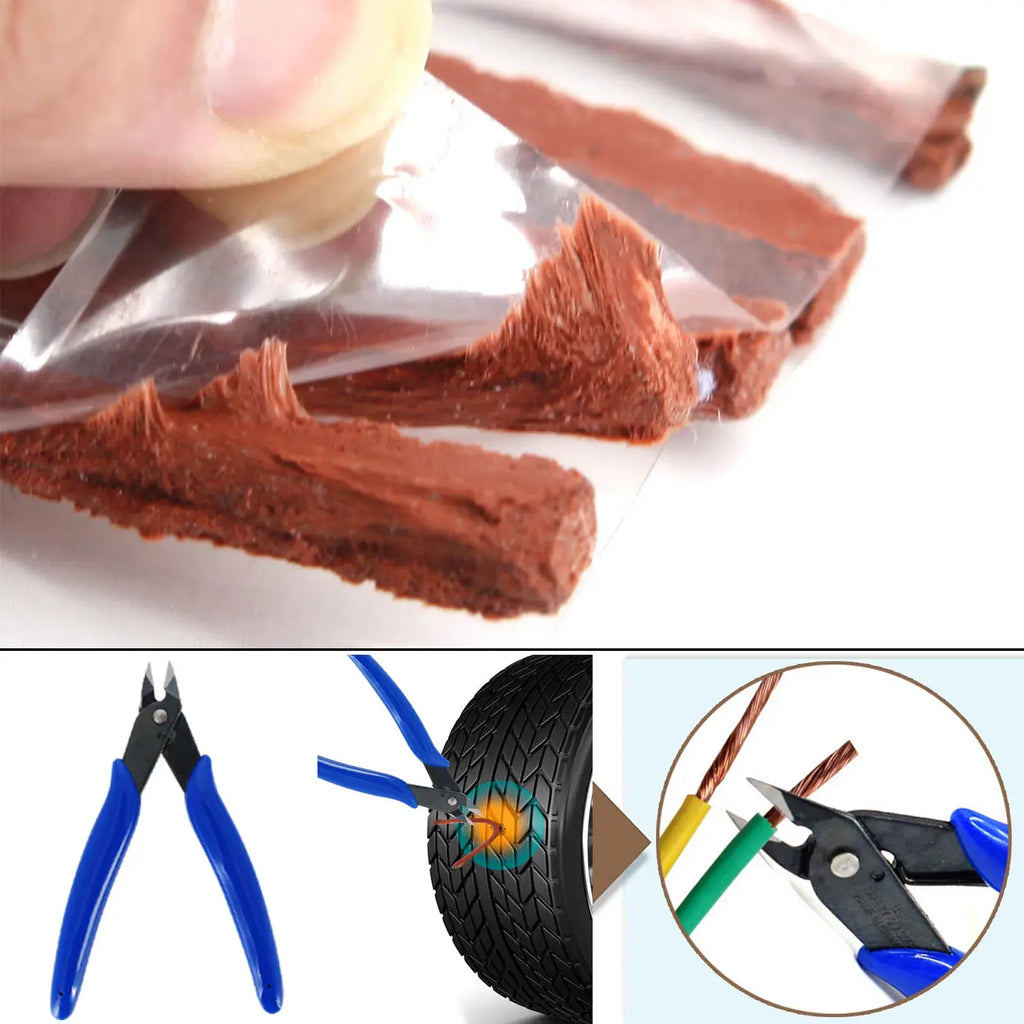 Car & Bicycle Tire Repair Tool Kit – 5-Piece Set with Needle-Nose Pliers, Vacuum Film & Portable Case | Roadside Emergency Puncture Repair
