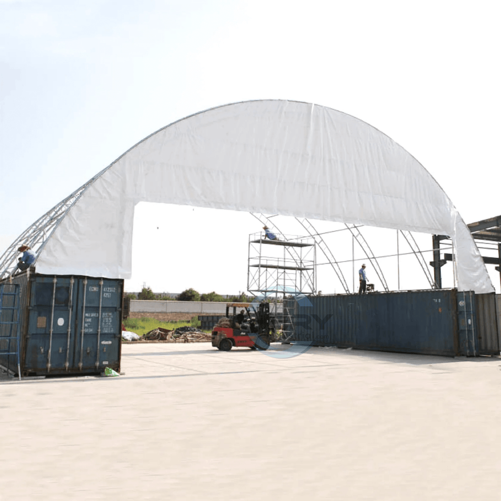 60'x40'x20' Double Truss Shipping Container Canopy Shelter – 22oz PVC, Wind & Snow Rated | Industrial, Agricultural & Large-Scale Storage