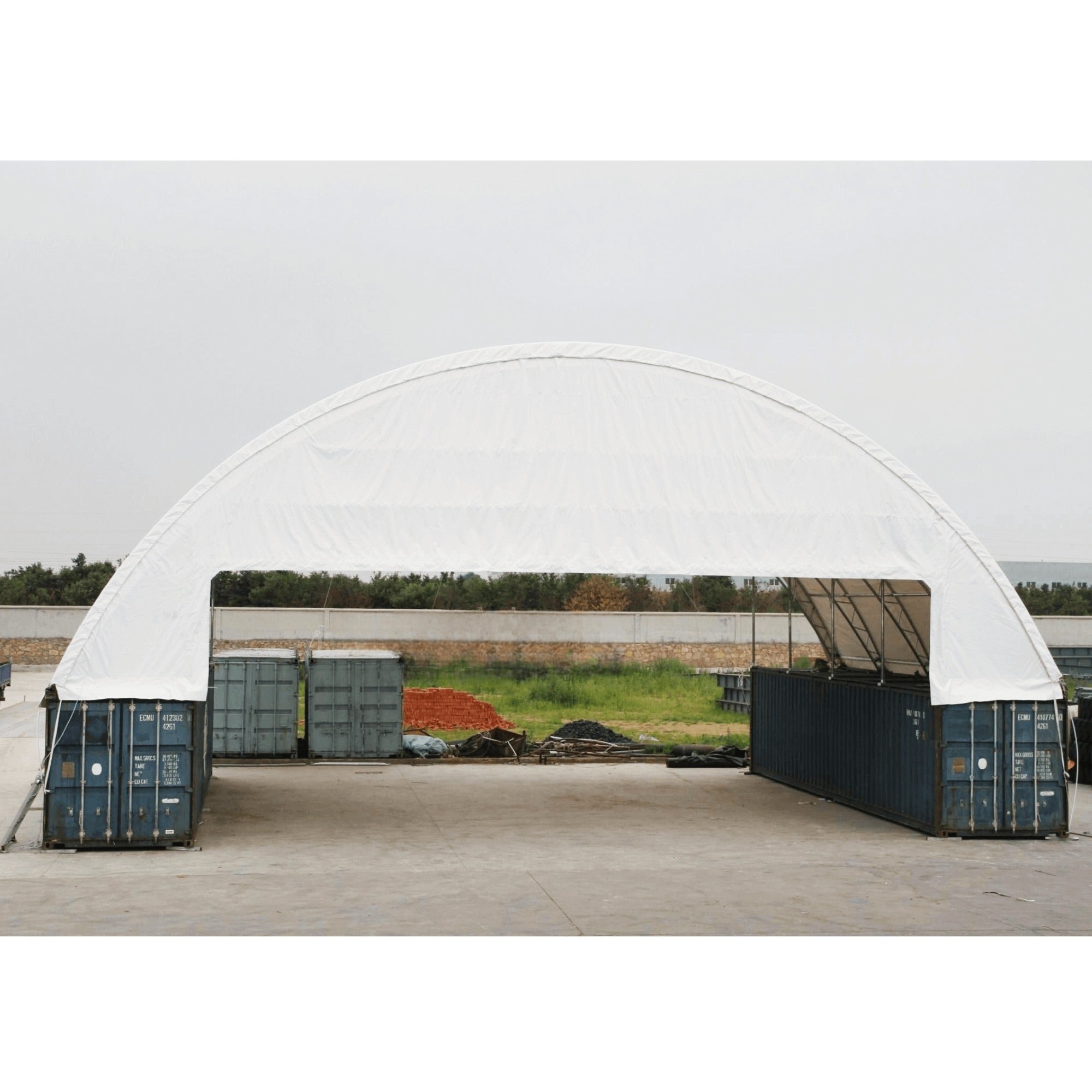 60'x40'x20' Double Truss Shipping Container Canopy Shelter – 22oz PVC, Wind & Snow Rated | Industrial, Agricultural & Large-Scale Storage
