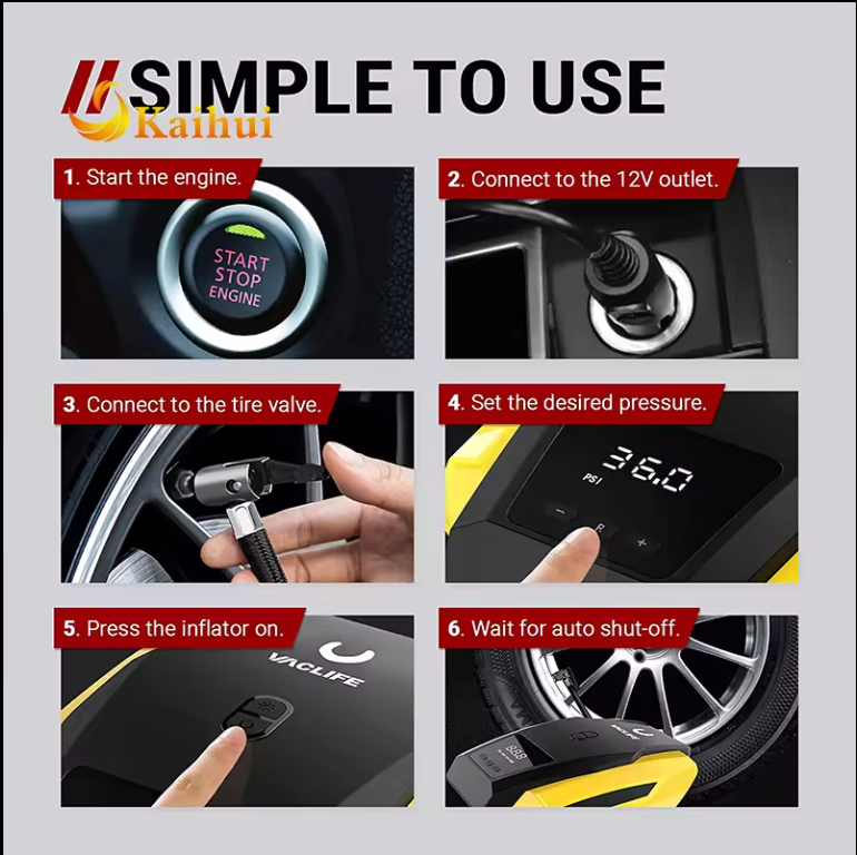 Portable 12V Tire Inflator & Air Compressor – Auto Shut-Off, LED Light for Family Roadside Emergencies