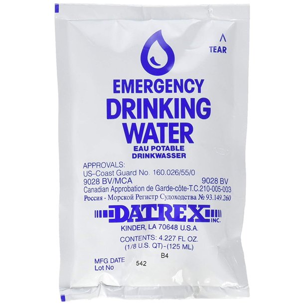 Datrex Emergency Water Pouches – USCG Approved, 64-Pack | Family Emergency Preparedness