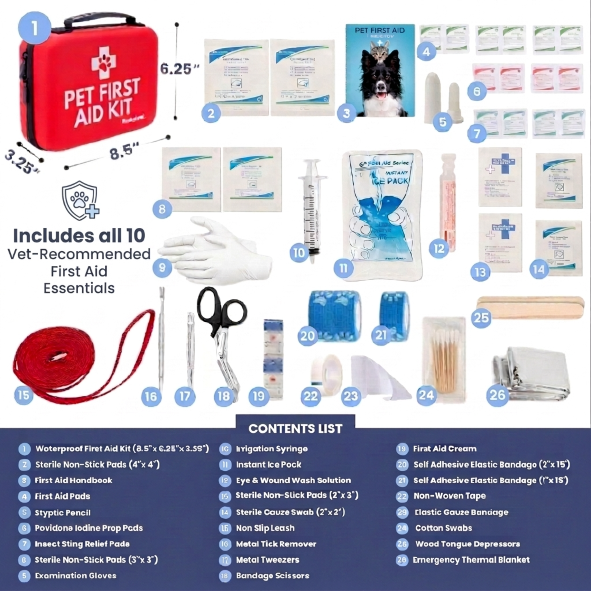 Pet First Aid Kit for Dogs & Cats – Vet-Approved, Field-Tested Essentials with First Aid Guide | Hiking, Camping, Road Trips & Emergency Preparedness