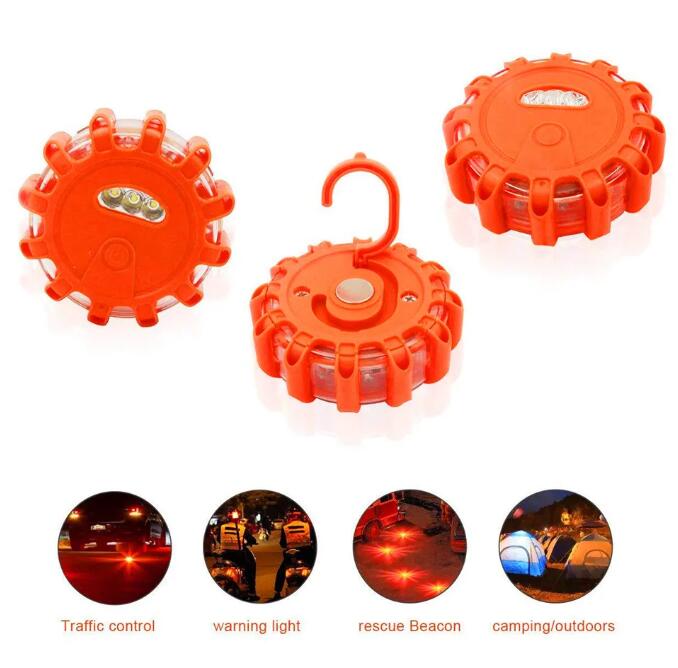 Magnetic LED Road Flare – 9-Mode Orange Strobe Warning Light for Roadside Emergencies & Breakdowns