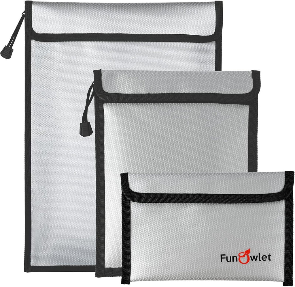 Fireproof & Waterproof Document Bag Set – 3-Pack, Silicone-Coated Fiberglass | Passports, Cash & Emergency Document Protection
