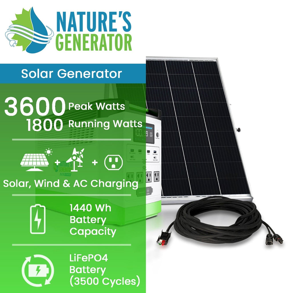 Nature's Generator Lithium 1800 Solar Generator – 1800W Pure Sine Wave, LiFePO₄ Battery, Solar Panel Included | Home Backup, RV & Family Emergency Power