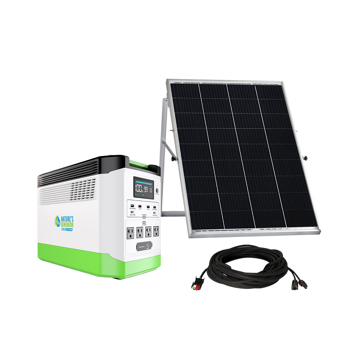Nature's Generator Lithium 1800 Solar Generator – 1800W Pure Sine Wave, LiFePO₄ Battery, Solar Panel Included | Home Backup, RV & Family Emergency Power