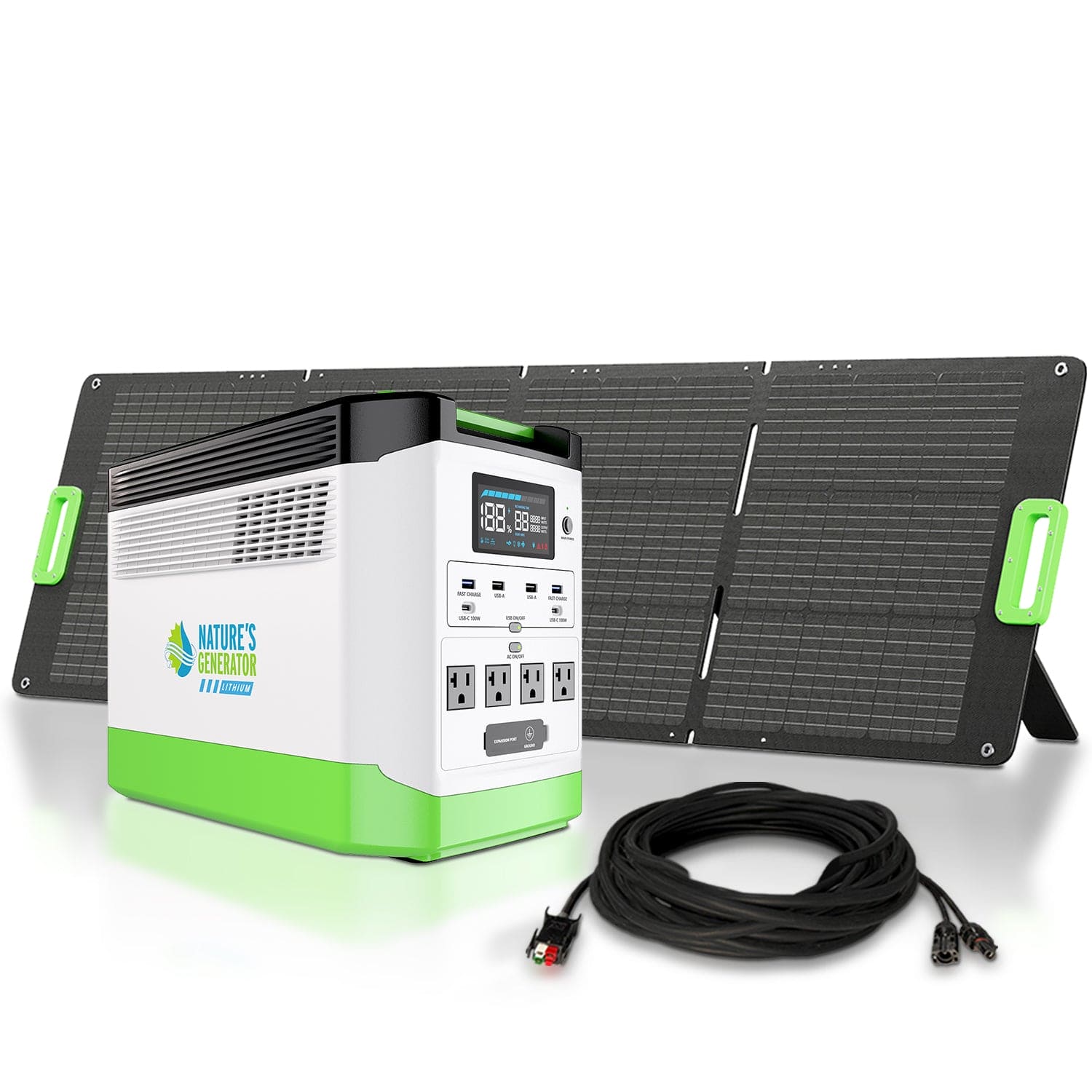 Nature's Generator Lithium 1800 Solar Generator – 1800W Pure Sine Wave, LiFePO₄ Battery, Solar Panel Included | Home Backup, RV & Family Emergency Power