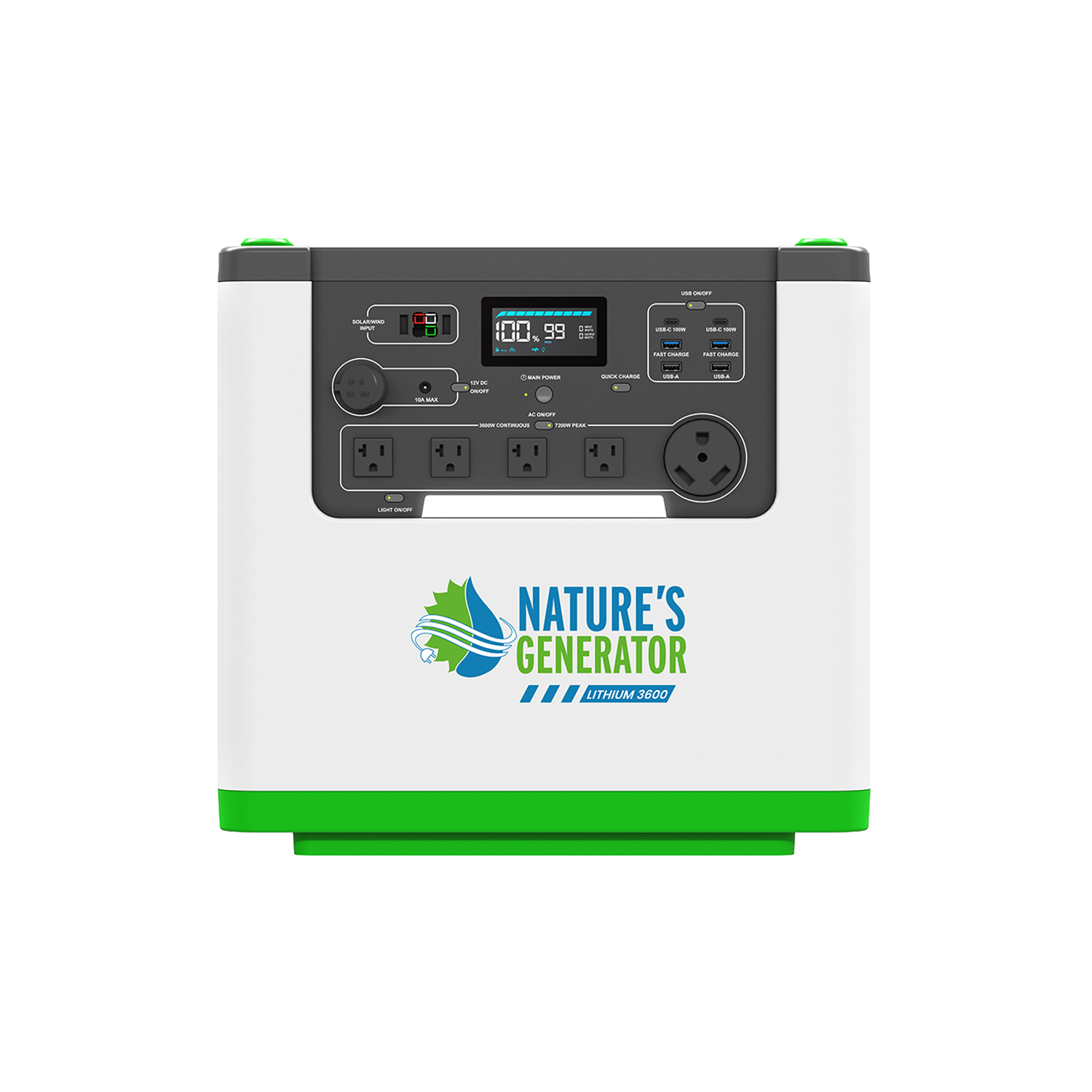 Nature's Generator Lithium 3600 Power Station – 3600W Pure Sine Wave, LiFePO₄ Battery, Solar Ready | Home Backup, Off-Grid & Family Emergency Power
