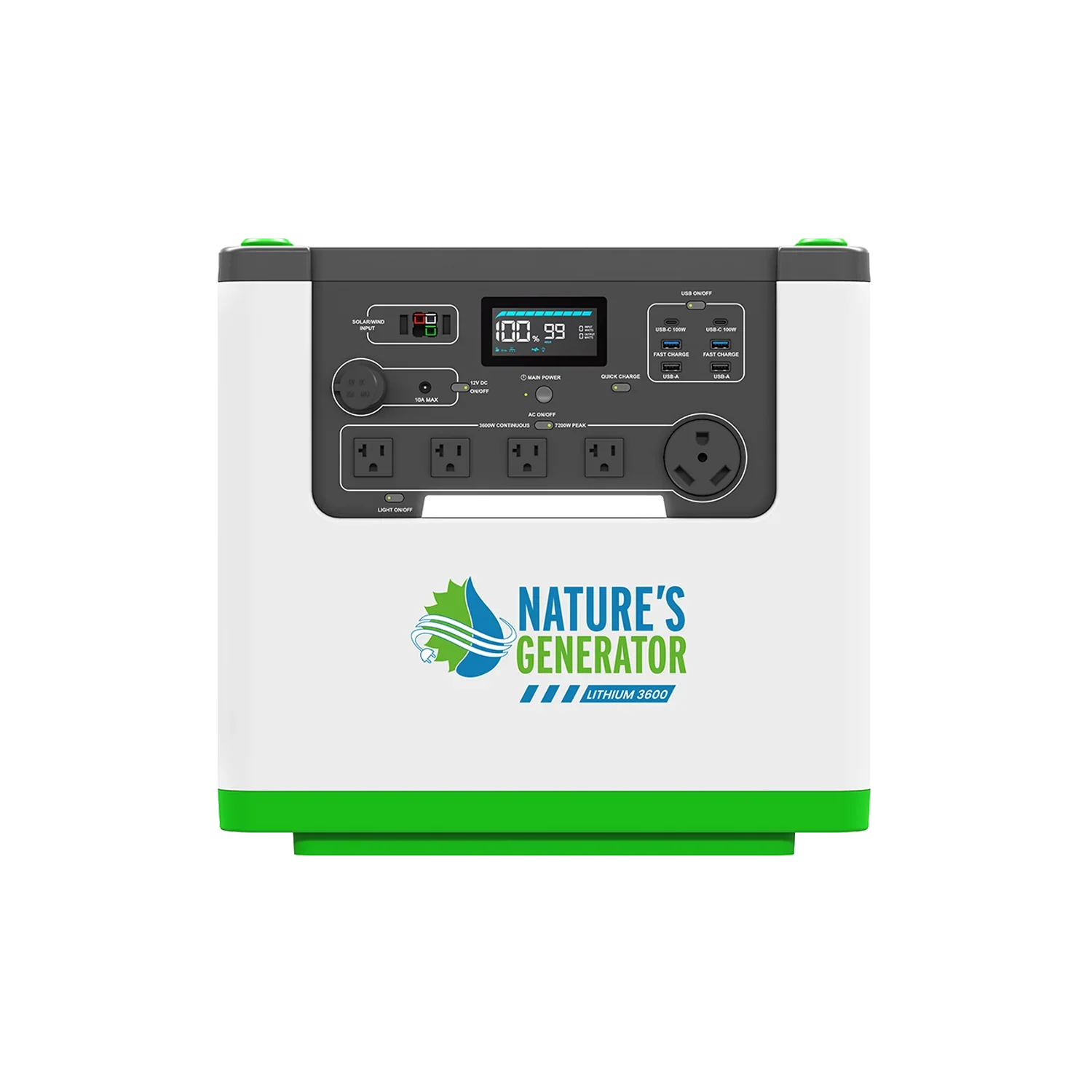 Nature's Generator Lithium 3600 Power Station – 3600W Pure Sine Wave, LiFePO₄ Battery, Solar Ready | Home Backup, Off-Grid & Family Emergency Power