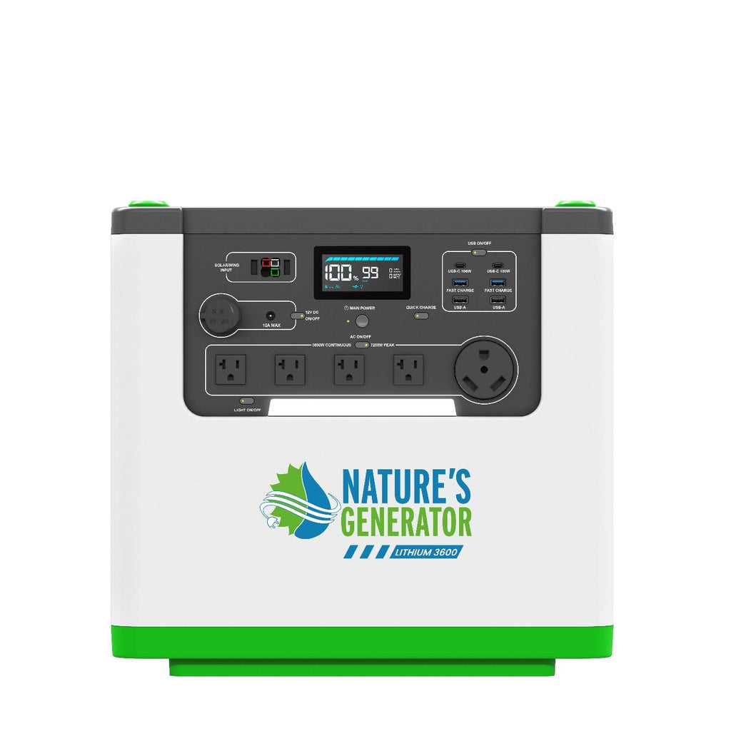 Nature's Generator Lithium 3600 Power Station – 3600W Pure Sine Wave, LiFePO₄ Battery, Solar Ready | Home Backup, Off-Grid & Family Emergency Power