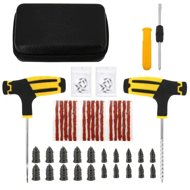 Car & Bicycle Tire Repair Tool Kit – 5-Piece Set with Needle-Nose Pliers, Vacuum Film & Portable Case | Roadside Emergency Puncture Repair