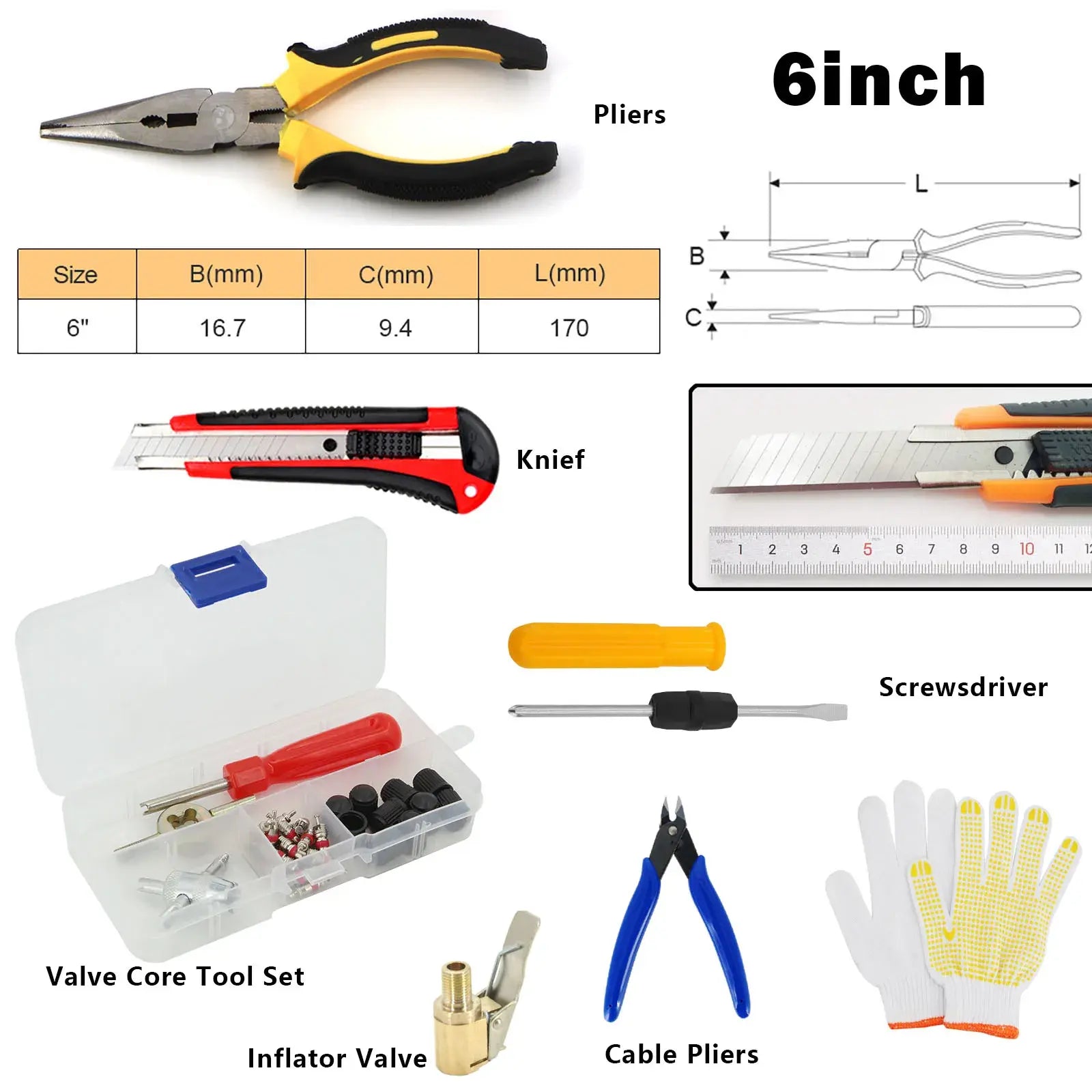Car & Bicycle Tire Repair Tool Kit – 5-Piece Set with Needle-Nose Pliers, Vacuum Film & Portable Case | Roadside Emergency Puncture Repair