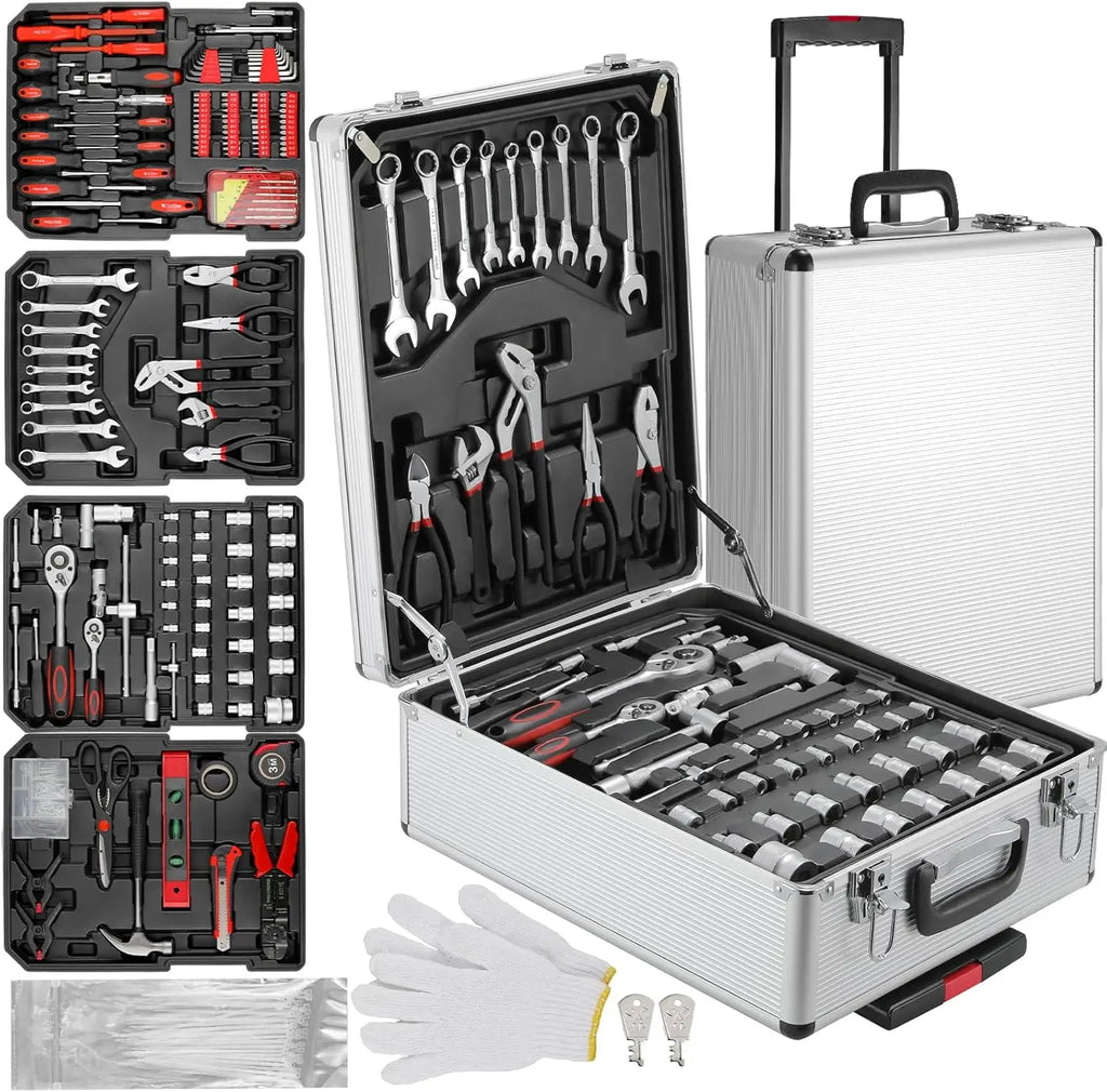 799pcs Tool Set Home Repair Tool kit with Trolley Case Mechanic Wrenches Socket Hand Tools for Daily Use Househould Work Repair