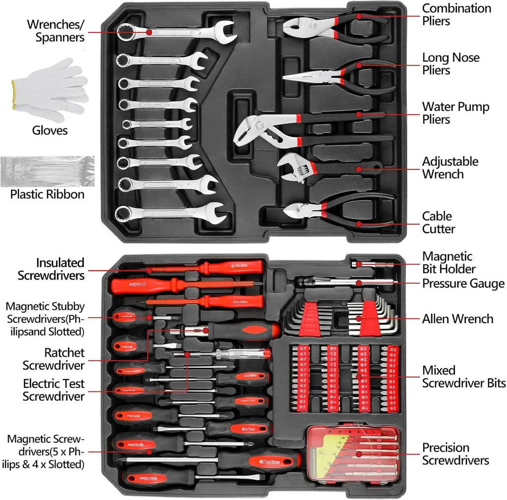 799pcs Tool Set Home Repair Tool kit with Trolley Case Mechanic Wrenches Socket Hand Tools for Daily Use Househould Work Repair