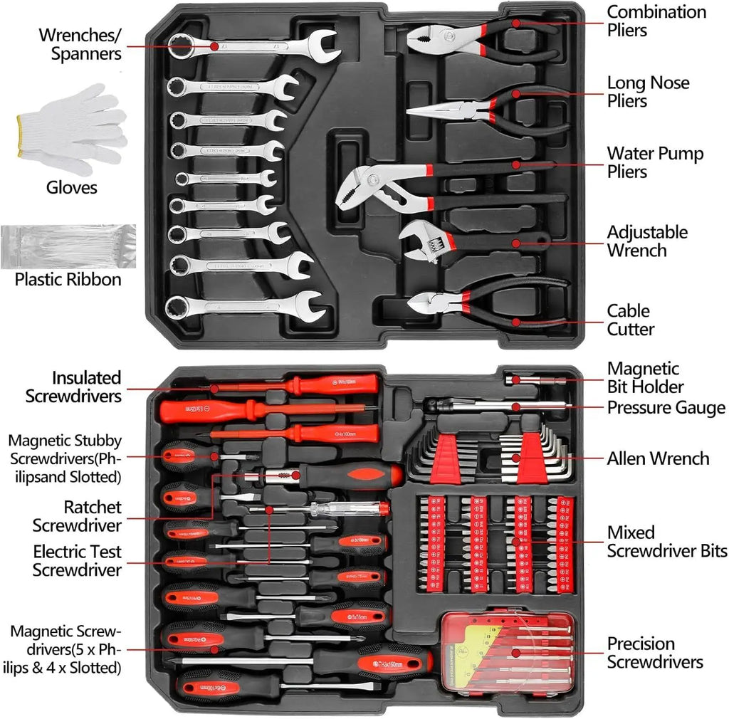 799pcs Tool Set Home Repair Tool kit with Trolley Case Mechanic Wrenches Socket Hand Tools for Daily Use Househould Work Repair