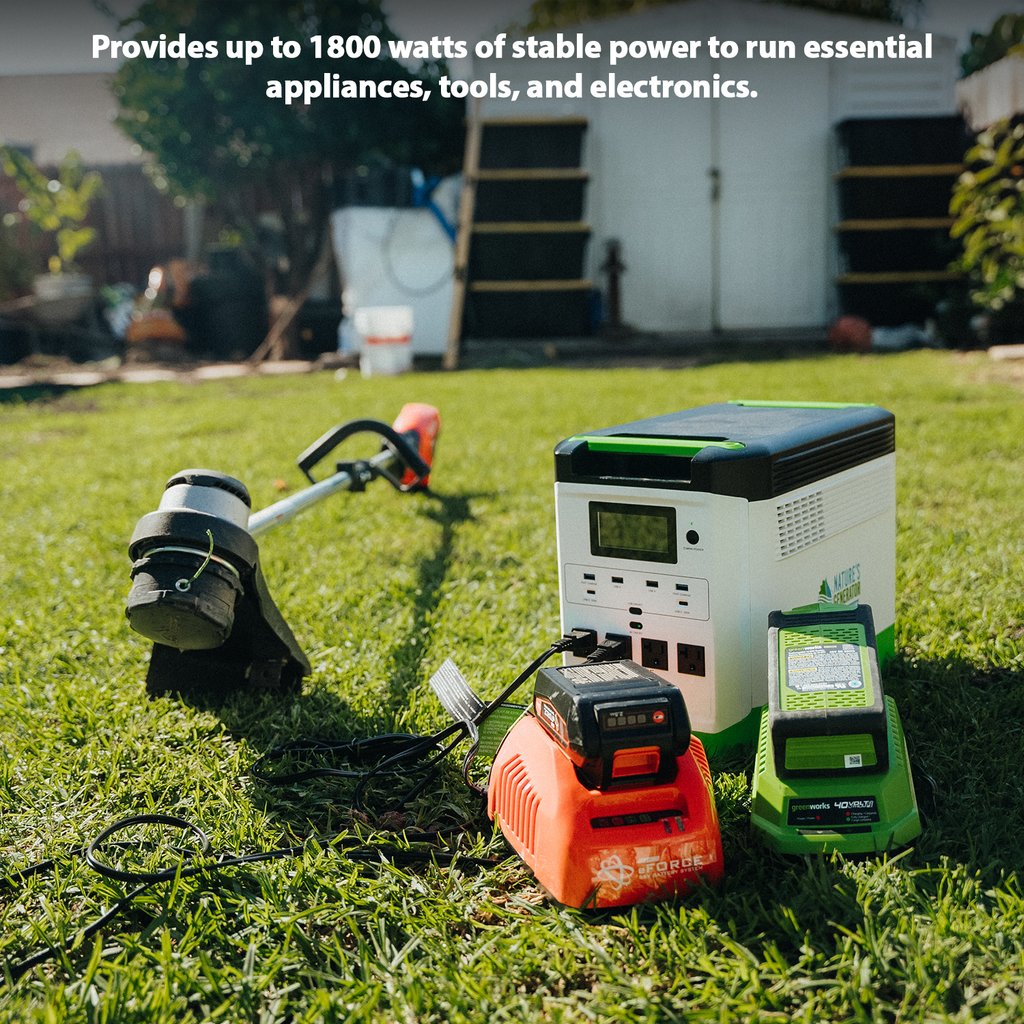 Nature's Generator Lithium 1800 Solar Generator – 1800W Pure Sine Wave, LiFePO₄ Battery, Solar Panel Included | Home Backup, RV & Family Emergency Power