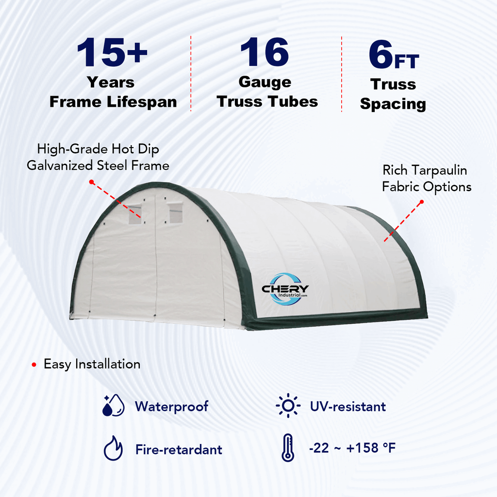 20'x30'x12' Single Truss Arch Storage Shelter – Heavy-Duty PE or PVC Cover | Vehicle, Equipment & Emergency Supply Storage