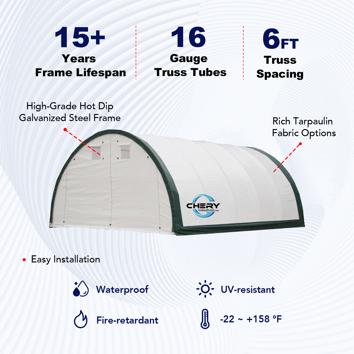 20'x30'x12' Single Truss Arch Storage Shelter – Heavy-Duty PE or PVC Cover | Vehicle, Equipment & Emergency Supply Storage