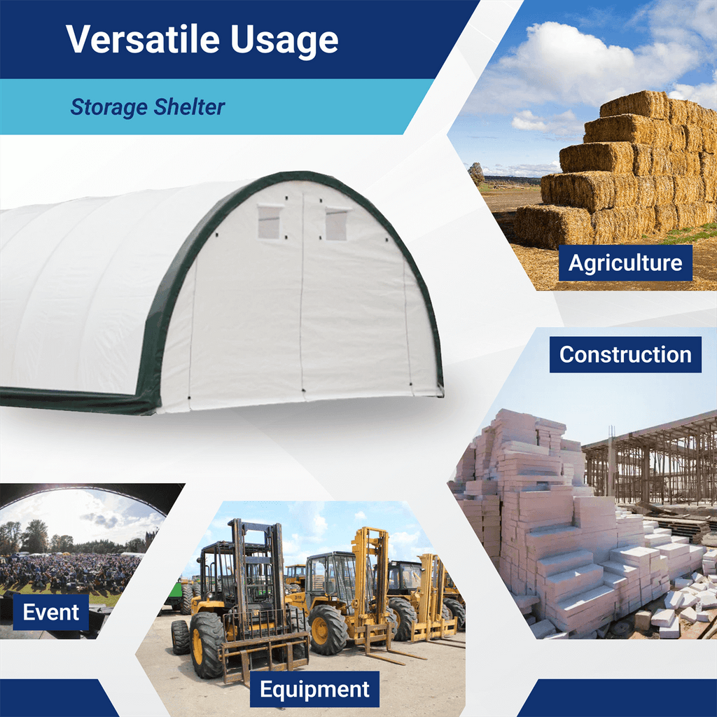 20'x30'x12' Single Truss Arch Storage Shelter – Heavy-Duty PE or PVC Cover | Vehicle, Equipment & Emergency Supply Storage