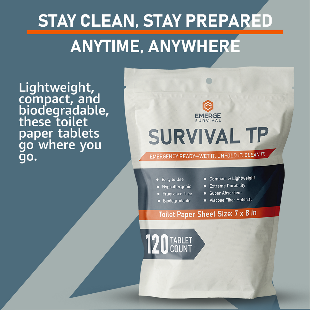 Emerge Survival Toilet Paper Tablets – Compact Biodegradable Wipes, Expands with Water | Camping, Emergency Kits & Go-Bags