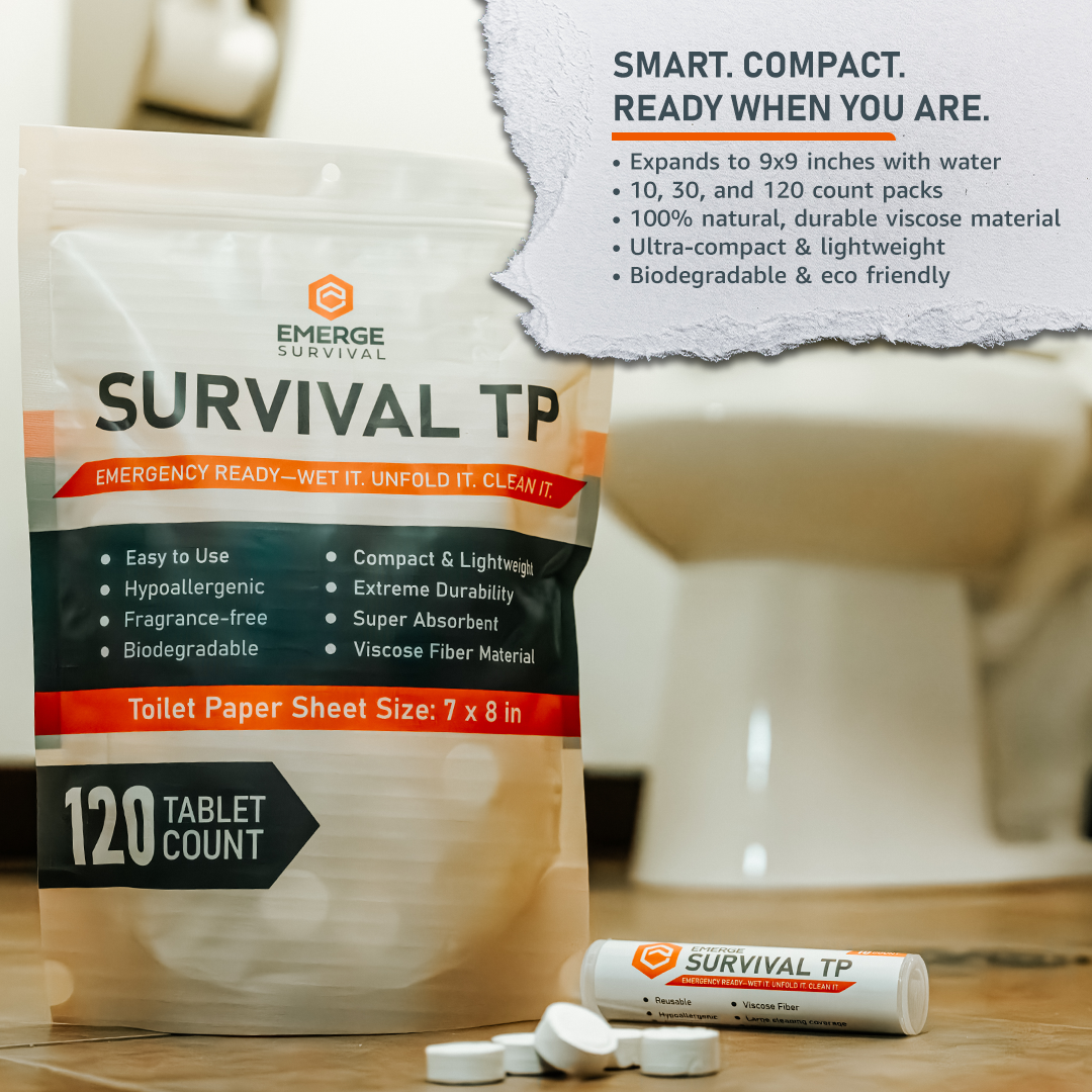 Emerge Survival Toilet Paper Tablets – Compact Biodegradable Wipes, Expands with Water | Camping, Emergency Kits & Go-Bags