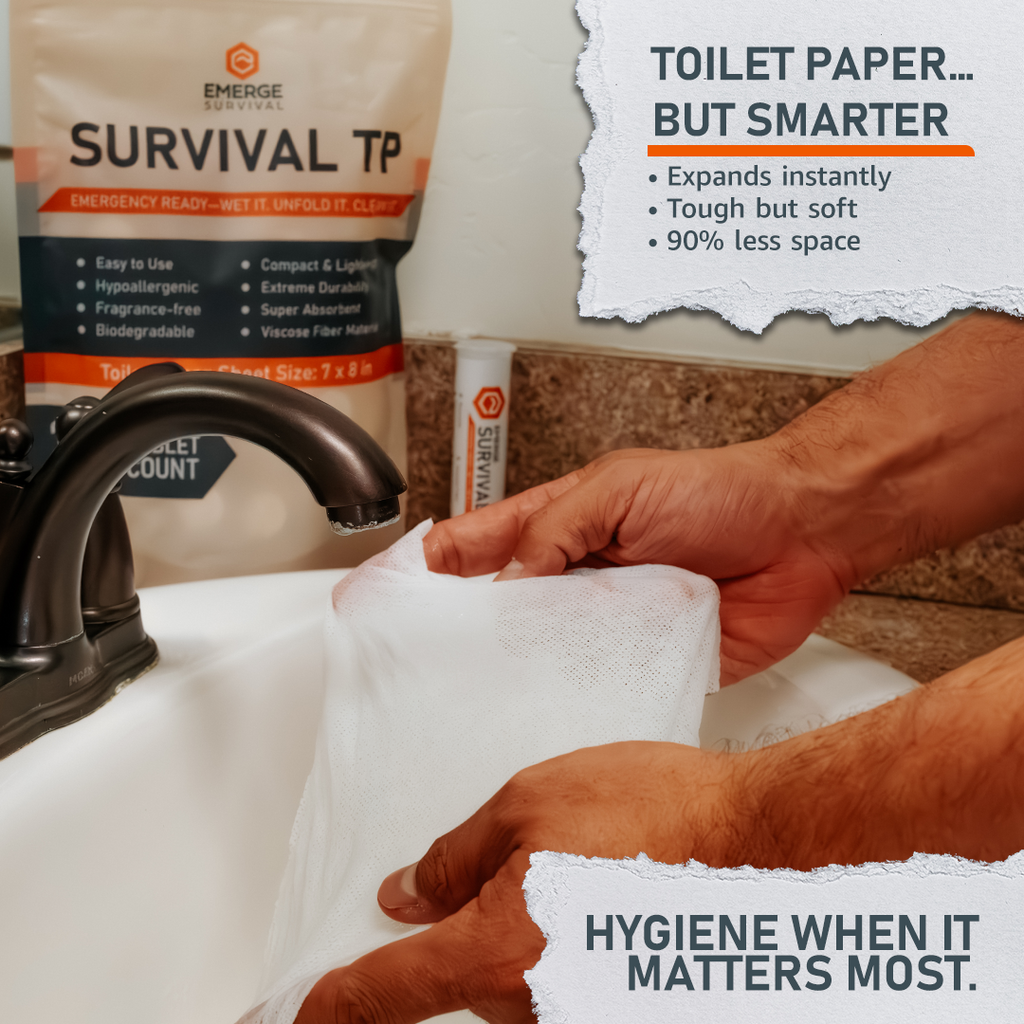 Emerge Survival Toilet Paper Tablets – Compact Biodegradable Wipes, Expands with Water | Camping, Emergency Kits & Go-Bags