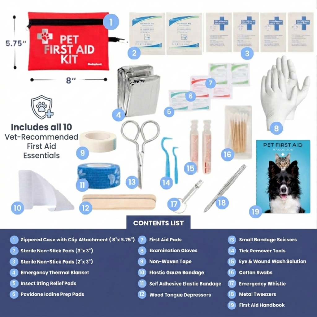 Pet First Aid Kit for Dogs & Cats – Vet-Approved, Field-Tested Essentials with First Aid Guide | Hiking, Camping, Road Trips & Emergency Preparedness