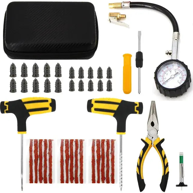 Car & Bicycle Tire Repair Tool Kit – 5-Piece Set with Needle-Nose Pliers, Vacuum Film & Portable Case | Roadside Emergency Puncture Repair