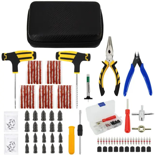 Car & Bicycle Tire Repair Tool Kit – 5-Piece Set with Needle-Nose Pliers, Vacuum Film & Portable Case | Roadside Emergency Puncture Repair