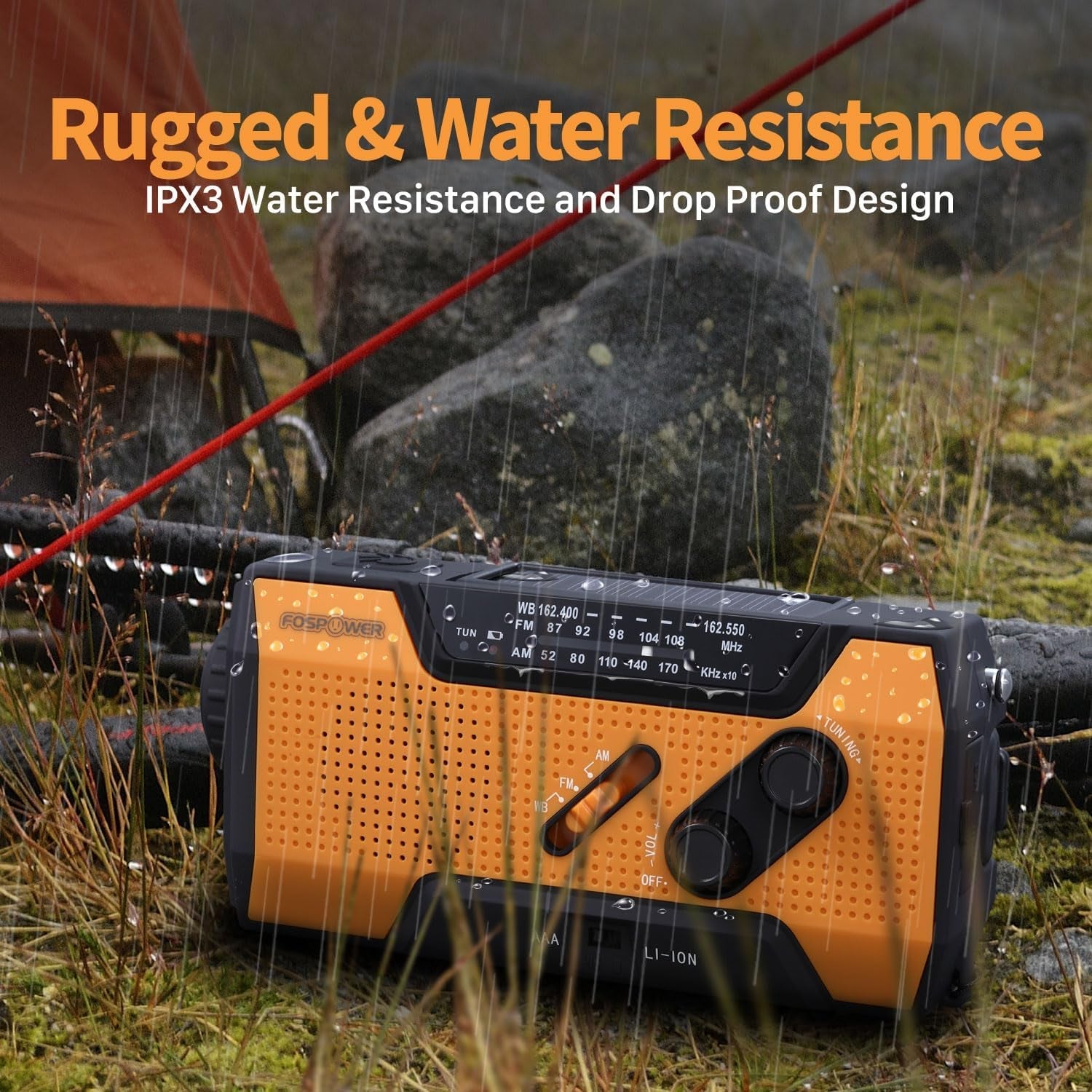 FosPower Emergency Weather Radio – Hand Crank, Solar & Battery Powered | NOAA, AM/FM, Flashlight, SOS Alarm & Phone Charger for Family Road Trips & Disaster Preparedness